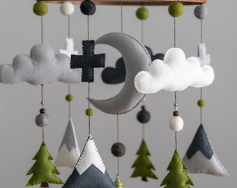 The Original Woodland Baby Mobile, Felt Baby Mobile, Mountain Decor, Mountain Nursery Decor, Mountain Baby Mobile, Forest Decor, Minimalism