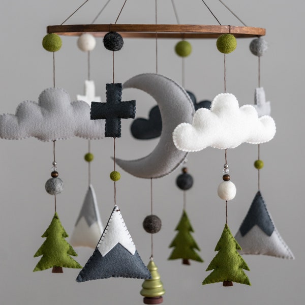 The Original Woodland Baby Mobile, Felt Baby Mobile, Mountain Decor, Mountain Nursery Decor, Mountain Baby Mobile, Forest Decor, Minimalism