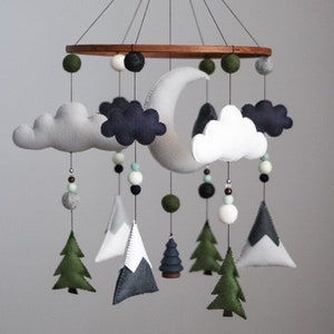 Navy Baby Mobile, Felt Mobile, Woodland Mobile, Woodland Nursery, Forest Mobile, Nursery Mobile, Mountain, Baby Shower Gift, Nursery Decor image 1