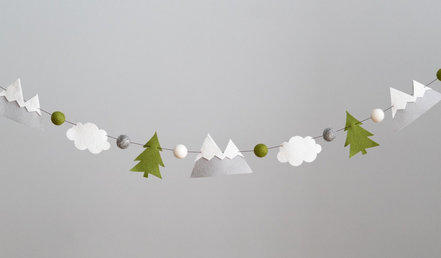 Woodland Garland / Nursery / Felt Garland / Mountain Garland / Etsy