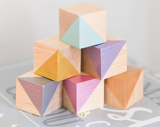 Baby Blocks / Wooden Blocks / Nursery Decor / Metallic Painted Etsy