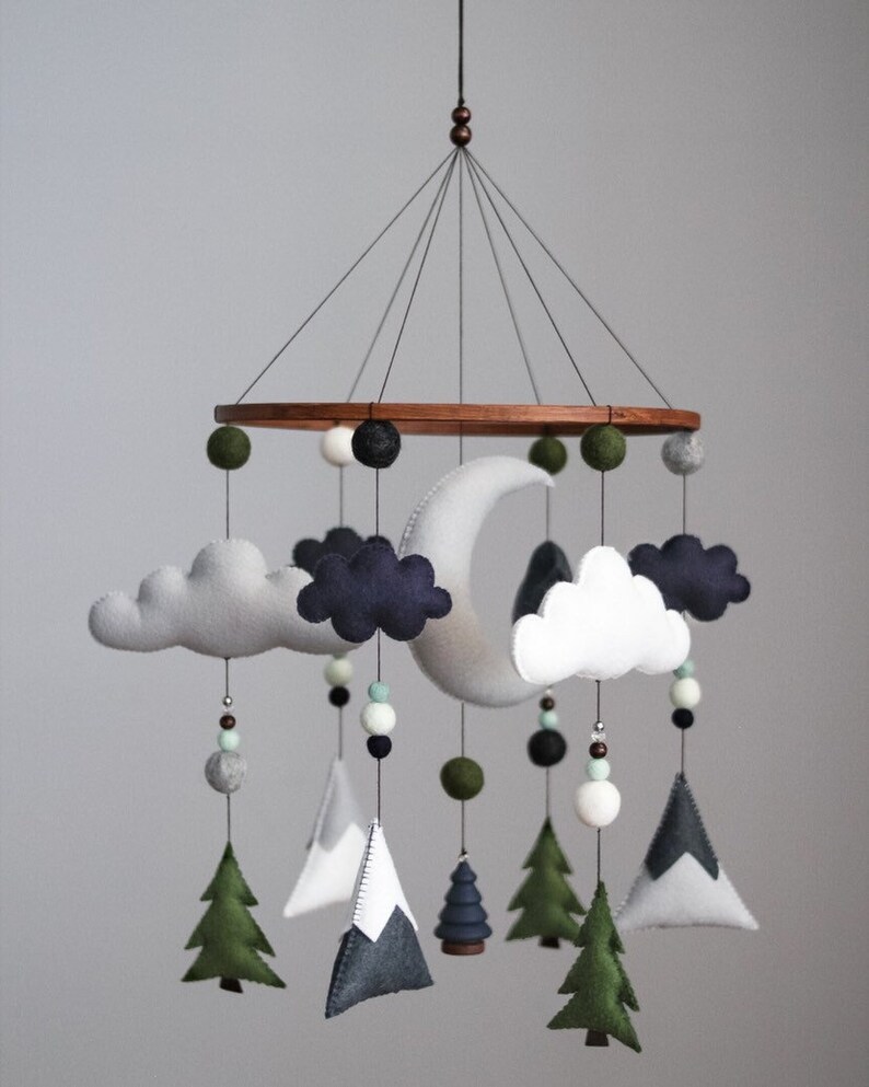 Navy Baby Mobile, Felt Mobile, Woodland Mobile, Woodland Nursery, Forest Mobile, Nursery Mobile, Mountain, Baby Shower Gift, Nursery Decor image 1