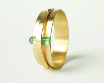 Raw Columbian Emerald and 14k Yellow Gold Ring, "Less is More"