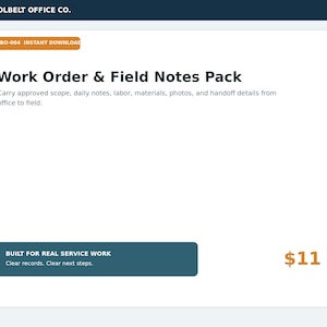 Contractor Work Order and Field Notes Pack | Printable Job Site Forms