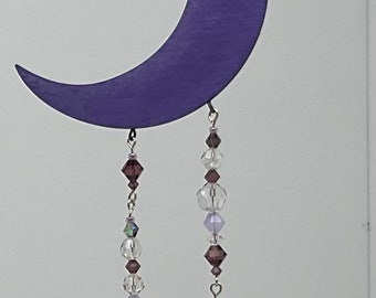 Purple Crescent Moon Hanging Crystal Beads/FreeShipping