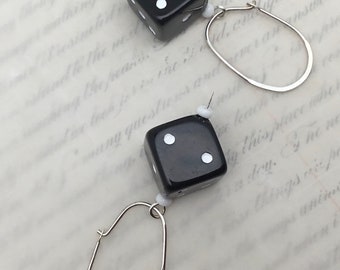 Black Dice Earrings SS hooks, Goth Kitsch Punk Free Shipping