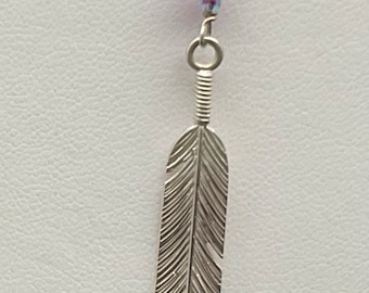 Sterling Silver Feather Florite Bead on SS chain gift Free Ship