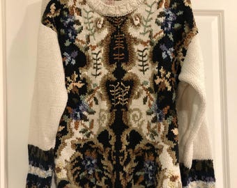 Vintage Crystal-Kobe Floral Knit Sweater - Petite Small Cottagecore Ramie Cotton