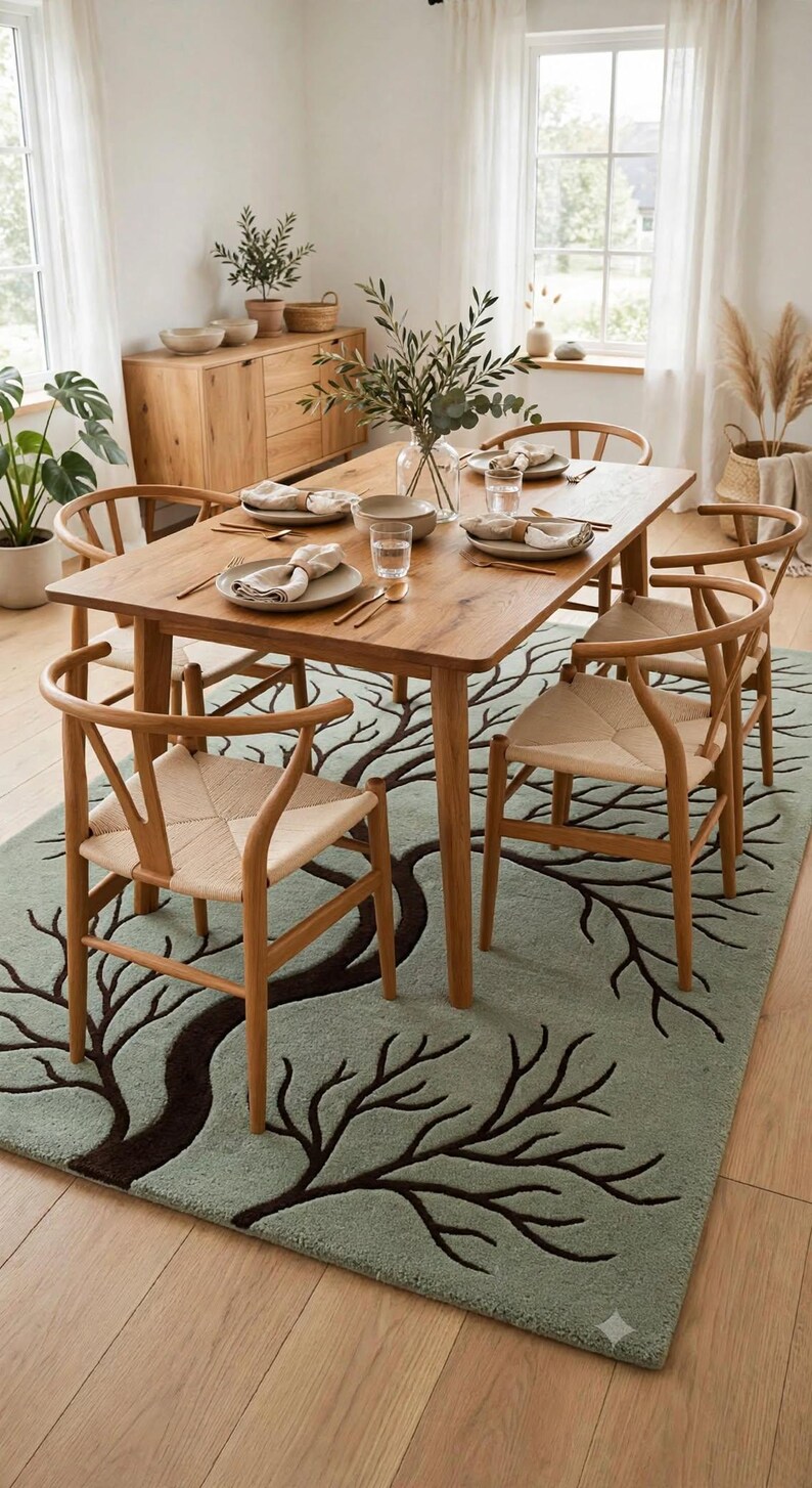 Tree Designed Rugs Hand Tufted Tree of Life Rug, Sage Green Brown Tree Carpet, Nature ...