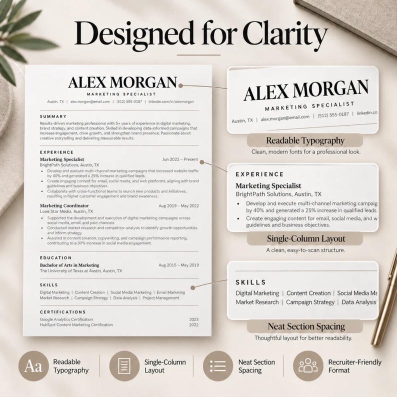 Resume Template, CV Template, Modern Resume CV, ATS Friendly Resume ...