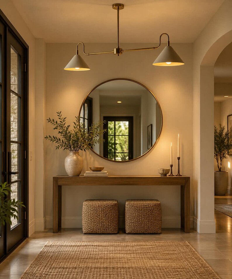 Conical Rattan Shade Solid Brass Double Cone Pendant Light, Modern Kitchen Island Chandelier ...