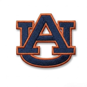May include: An embroidered patch featuring the letter A in a collegiate font. The letter is navy blue with a thick orange border, creating a bold, high-contrast design with visible thread texture throughout the entire surface.