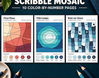 Color by Number for Adults | 10 Printable Abstract Coloring Pages | Scribble Mosaic PDF