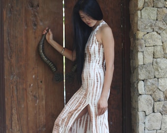 Vestido largo tie-dye de bambú: túnica boho chic con abertura