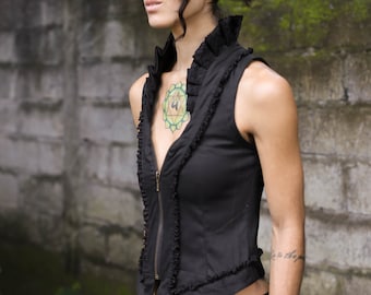 Victorian vest ~ sleeveless vest ~ Burlesque vest ~ Steam punk vest ~ Lace vest ~ Black vest