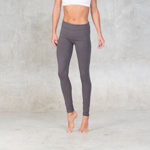 Organic Cotton Yoga Pants: Fold Over Waistband, Grey Bottoms