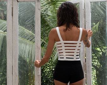 Top corto con spalline in cotone biologico: reggiseno da yoga boho