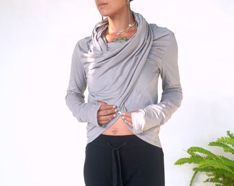 Infinity  Shrug ~ Organic Cotton - Hooded vest ~ Hoodie ~  Long sleeve  ~  Wrap around ~ Layer ~ Lounge Wear ~ Crop top ~ Sati Creation