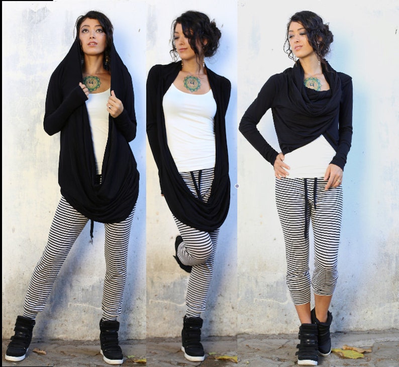 Infinity Shrug Organic Cotton Hooded vest Hoodie Long sleeve Wrap around Layer Lounge Wear Crop top Sati Creation image 4