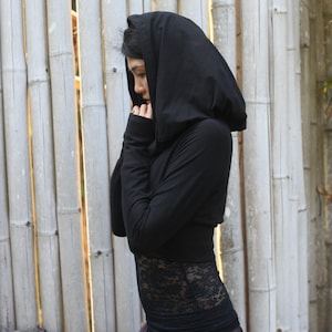 Organic Cotton Crop Hoodie: Thumbhole Sleeves, Wide Hood
