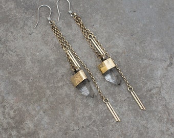 Quartz Crystal earrings with brass chain