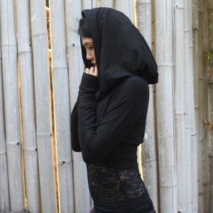 Organic Cotton Crop Hoodie: Thumbhole Sleeves, Wide Hood