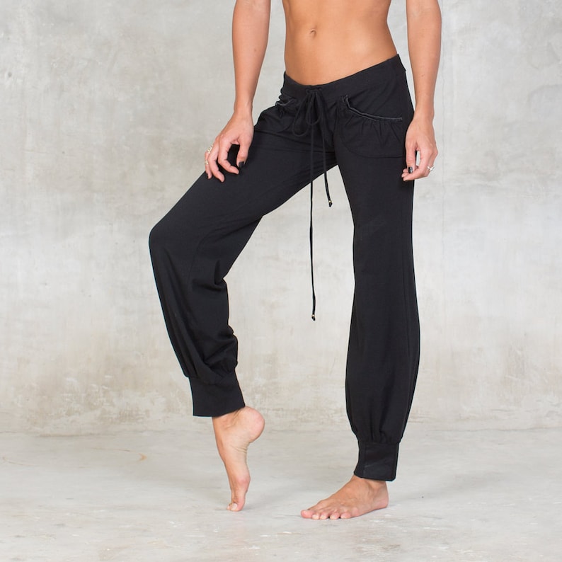 Sati pants Organic cotton Yoga Pants Black lounge pants Satin Sati Creation image 4