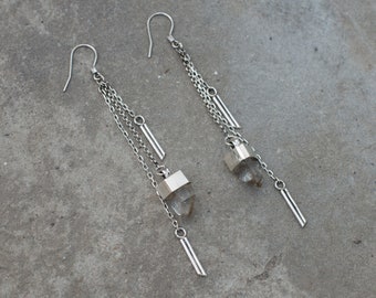 Quartz Crystal earrings with silver chain