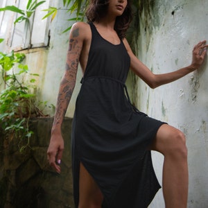 Organic Cotton Tank Dress: Asymmetrical Summer Dress with Side Split