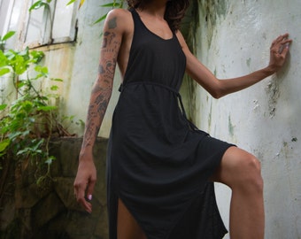 Organic Cotton Dress ~ Asymmetrical Dress  ~ Tank Dress with side split ~ Basic ~ Summer dress ~ Organic clothing