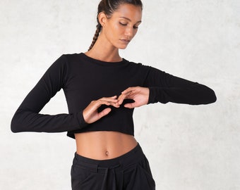 Cropped Bamboo top ~ Long sleeve ~ lightweight ~ Black crop top ~ bamboo