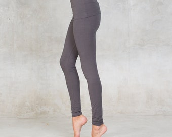 Organic Cotton Yoga Pants Black Leggings With Fold Over Waist Band