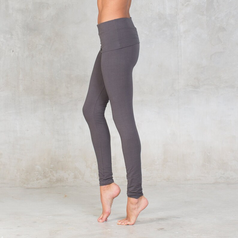 Organic Cotton Yoga Pants Fold Over Waist Band Grey Yoga Etsy UK