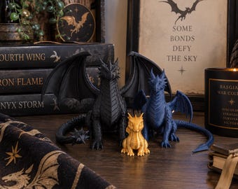 Dragon Family Shelf Decor Set | Fantasy Dragon Figurines | 3D Printed Dragon Trio | Bookish Shelf Sitter Collection | Dragon Lover Gift