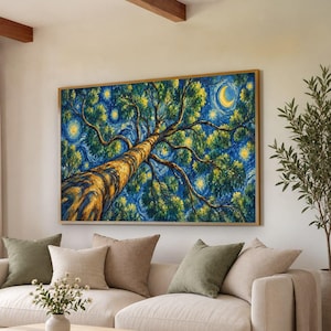 Flowering Tree Canopy Canvas, Post-Impressionist Reading Nook Art, Nature Lover Gift
