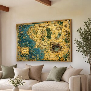 Fantasiekarten-Leinwandbild im Stil von Gustav Klimt, Vintage-Kartografie, Dekoration für Leseecken