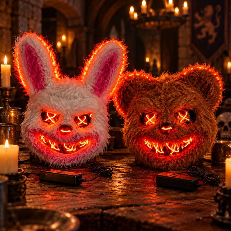 Colorful Rabbit Mask Scary Rabbit LED Mask, Horror Bunny Halloween Costume Mask, Creepy ...