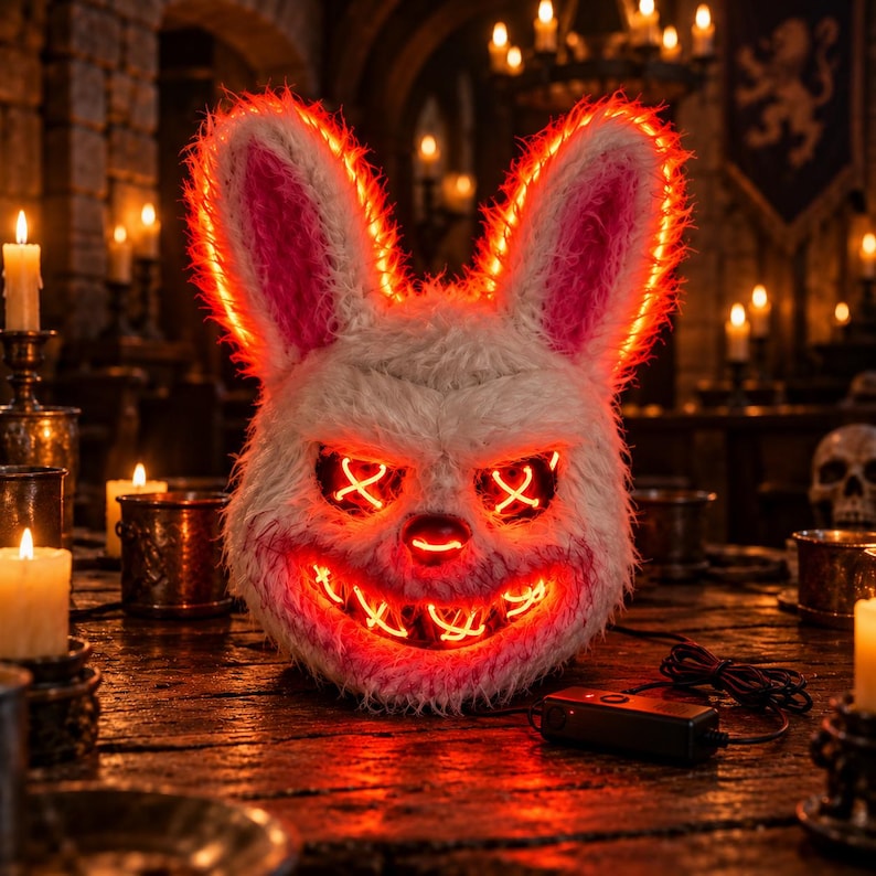 Colorful Rabbit Mask Scary Rabbit LED Mask, Horror Bunny Halloween Costume Mask, Creepy ...