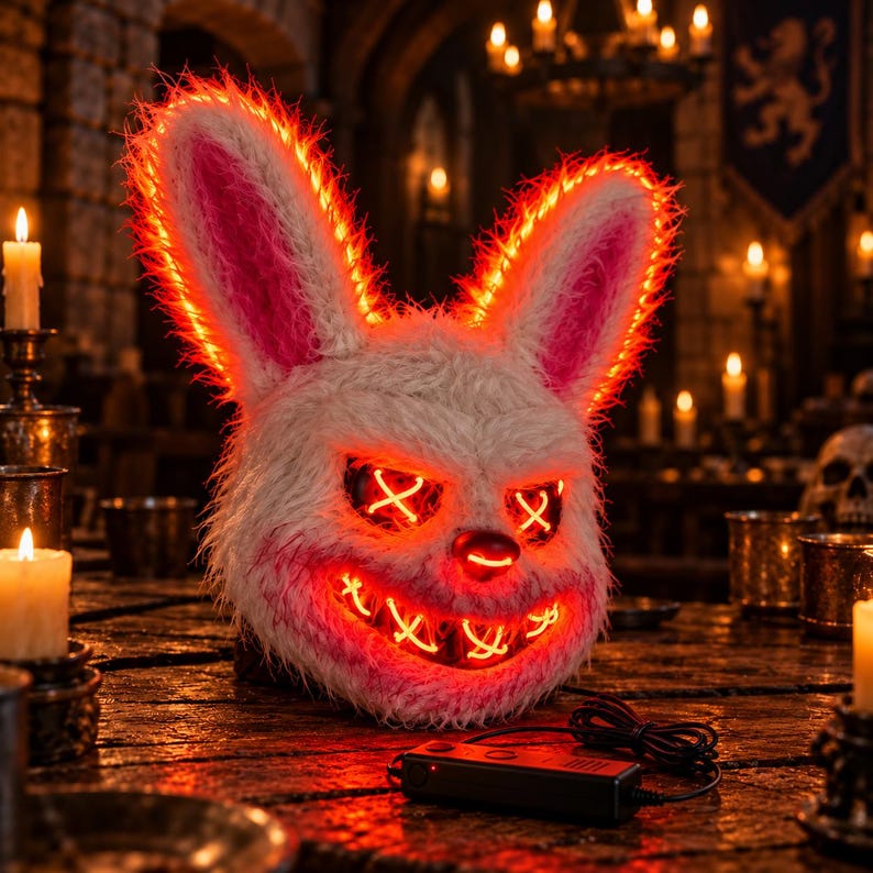 Colorful Rabbit Mask Scary Rabbit LED Mask, Horror Bunny Halloween Costume Mask, Creepy ...