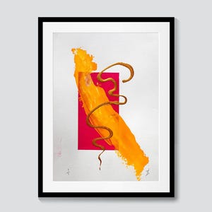 Original Abstrakte Malerei Pink und Gelb — Moderne Acrylkunst auf Papier 34 x 24 cm