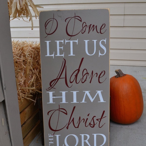 christmas decor, holiday signs, come let us adore him, wood signs, typography word art pine board christmas gifts, holiday decor