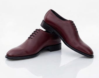 Oxford Burgundy Dress Shoes for Men - Handmade Genuine Leather Shoes