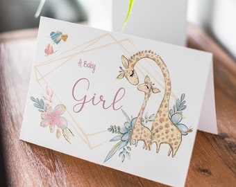 New baby girl card | new parents | new born card | cute giraffe baby girl card | baby congratulations | baby girl cards  CBA9970