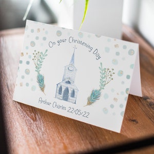 Personalized Handmade Christening Card: Religious Church Design