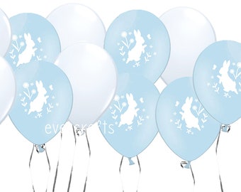 Rabbit Peter Balloons | Baby Blue and White  | 1st Birthday | Baby Shower | Bunny Balloons, pack of 12 BAL9993