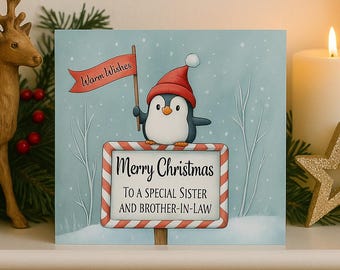 Sister & Brother-in-Law Card/brother Christmas card – Winter Scene, Warm Wishes, Illustrated Sign Design, Handmade Greeting
