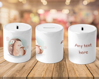 Personalised hedgehog money jar | Ceramic money box | Hedgehog money box | Personalised hedgehog piggy bank | childs Toy Fund | HAG9975
