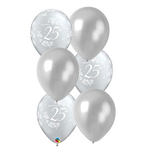 ▷ Set 8 Globos Plateados 25 Aniversario Bodas de Plata ❤