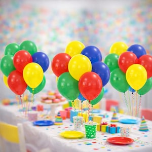 Kids Party Balloons Set of 20, Red Blue Yellow Green Balloons, Birthday Party Decoration, Colourful Party Balloons Pack image 1