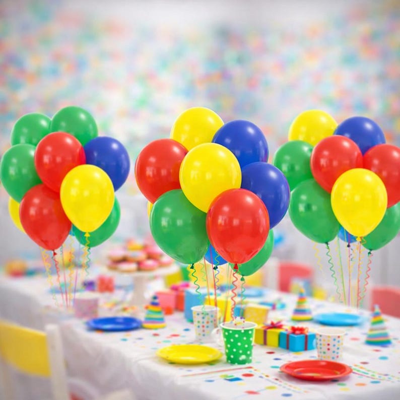 Kids Party Balloons Set of 20, Red Blue Yellow Green Balloons, Birthday Party Decoration, Colourful Party Balloons Pack image 1